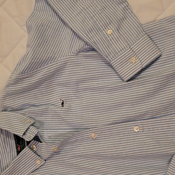 Boy's Vineyard Vines Blue Striped Whale Polo Button Up Shirt Medium - Picture 2 of 4